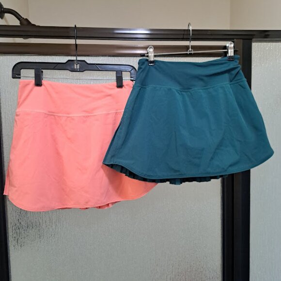 Baleaf Skort Pleated Coral and Green Tennis Golf skirt over shorts Pockets small - Picture 1 of 7